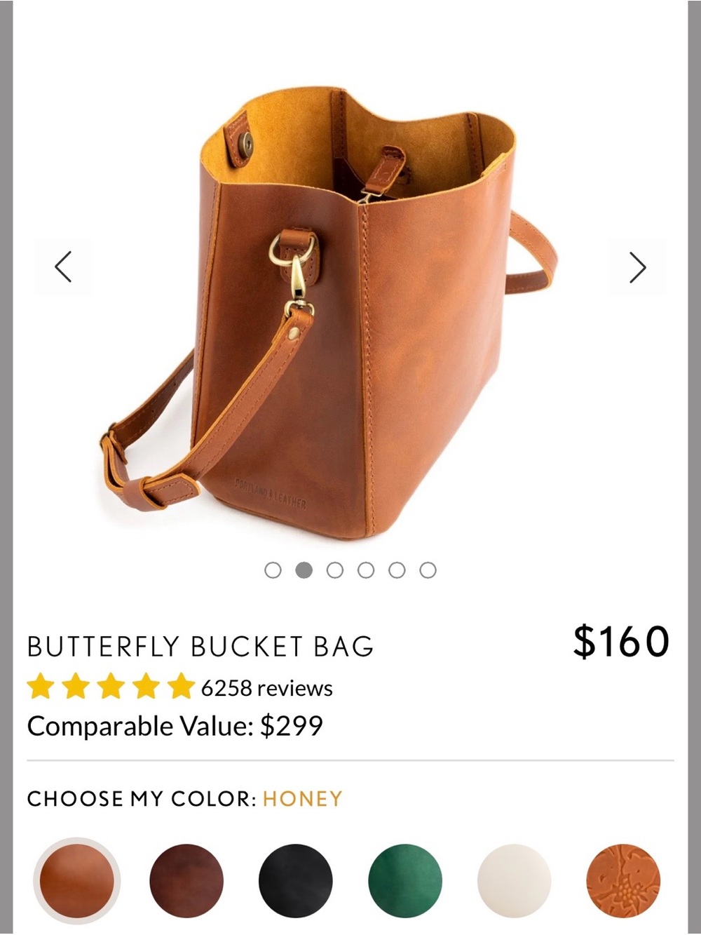 Portland Leather Honey Brown Butterfly Bucket Shoulder Bag - Picture 2 of 10